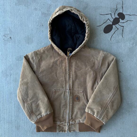 Vintage Y2K Carhartt YOUTH brown hooded work wear jacket - Picture 1 of 8